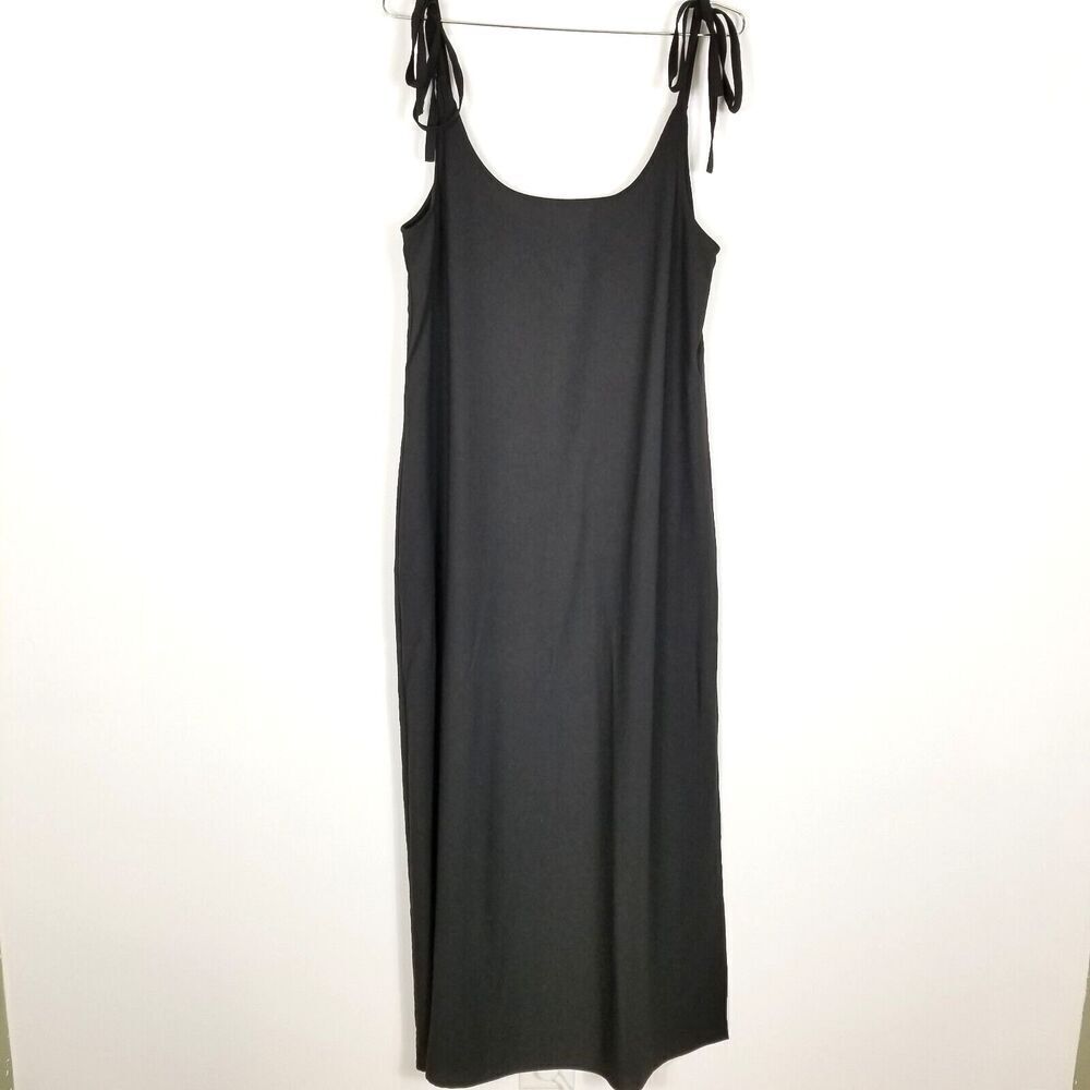 Lulu's Women Salt Water Breeze Black Tie-Strap Maxi Dress Size L Slit Side‎